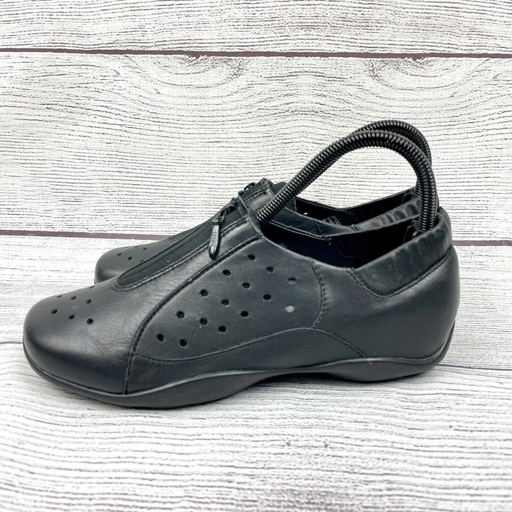 Dansko Camille Black Zip Up Perforated Loafer Clog Shoes Size 38